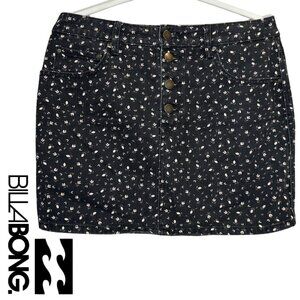 Billabong Floral Denim Button‑Front Mini Skirt Black – Women’s Size 30 Cotton
